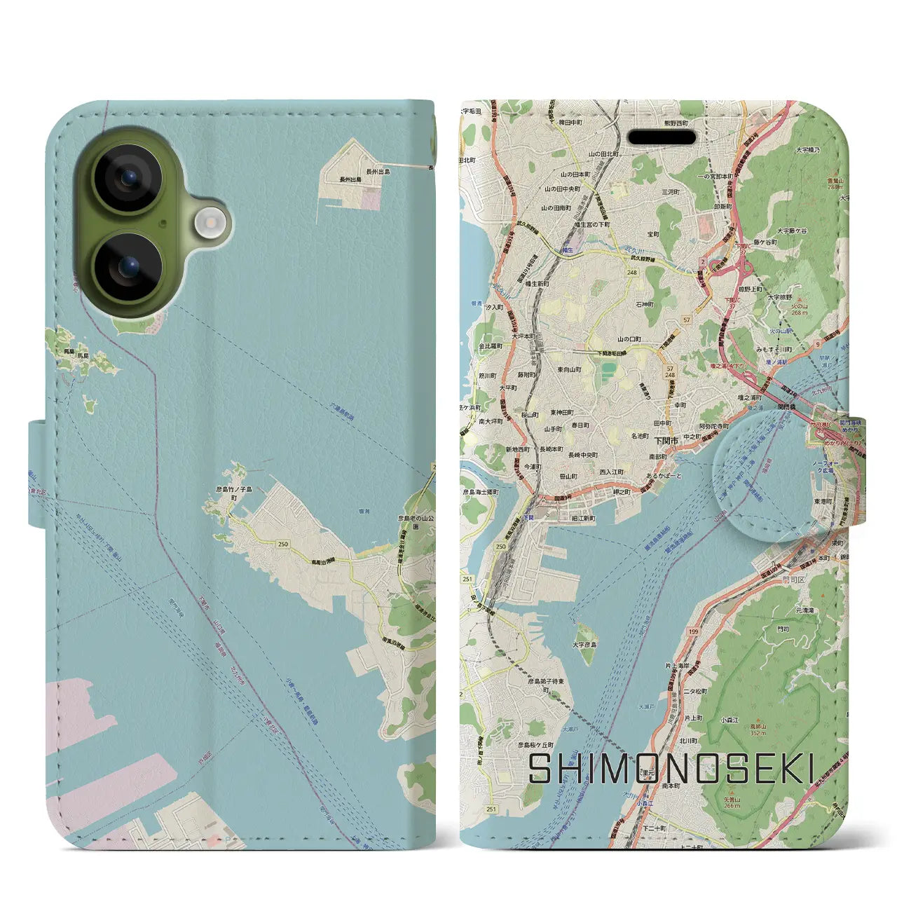 【下関2（山口県）】地図柄iPhoneケース（手帳タイプ）