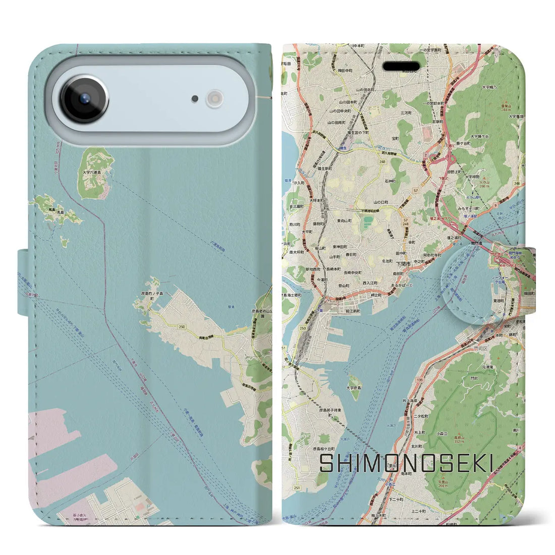 【下関2(山口県)】地図柄iPhoneケース(手帳タイプ)モノトーン・iPhone 17 Pro Max 用
