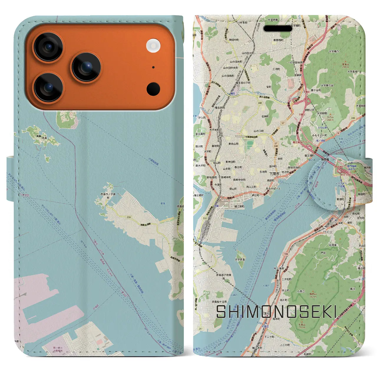 【下関2（山口県）】地図柄iPhoneケース（手帳タイプ）