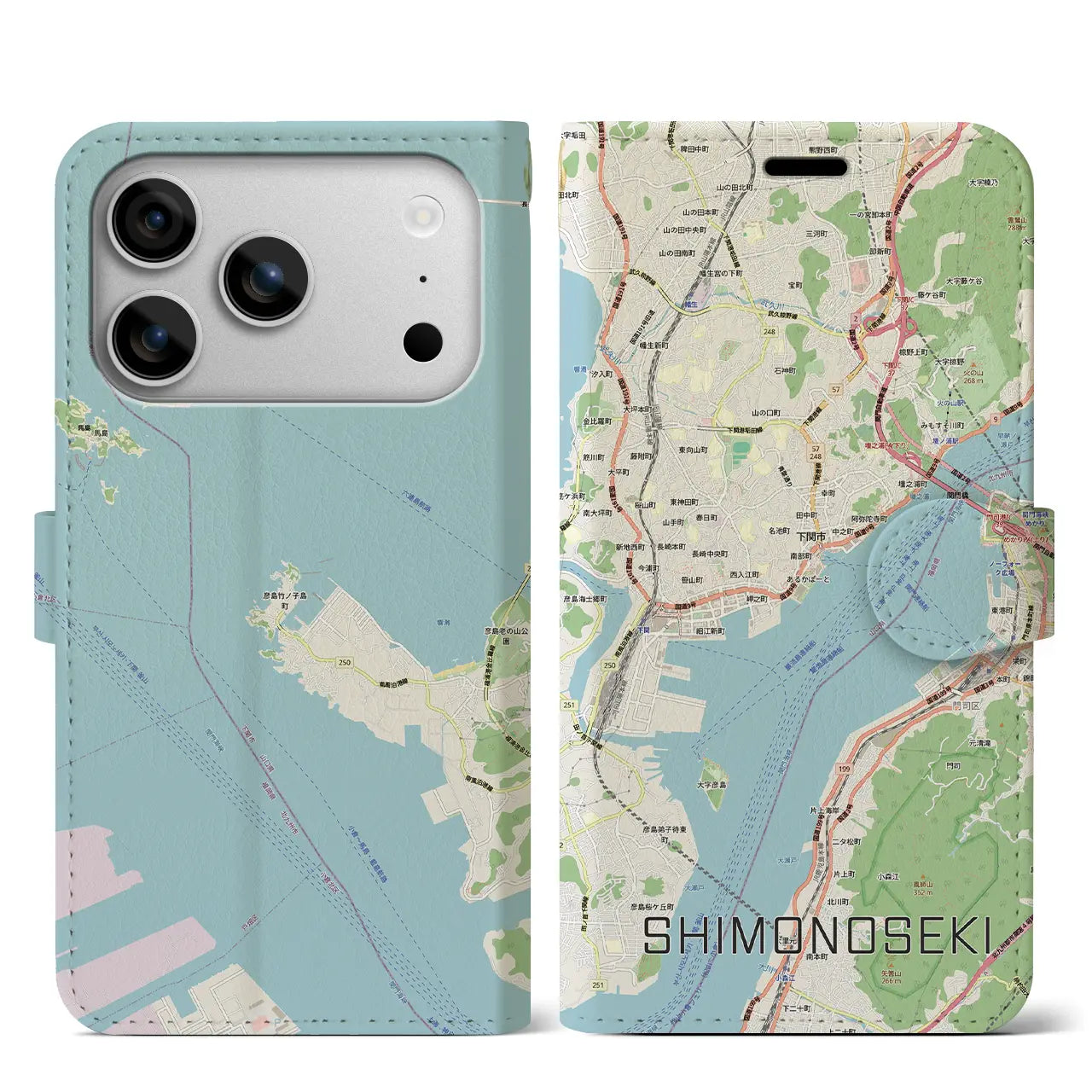 【下関2（山口県）】地図柄iPhoneケース（手帳タイプ）