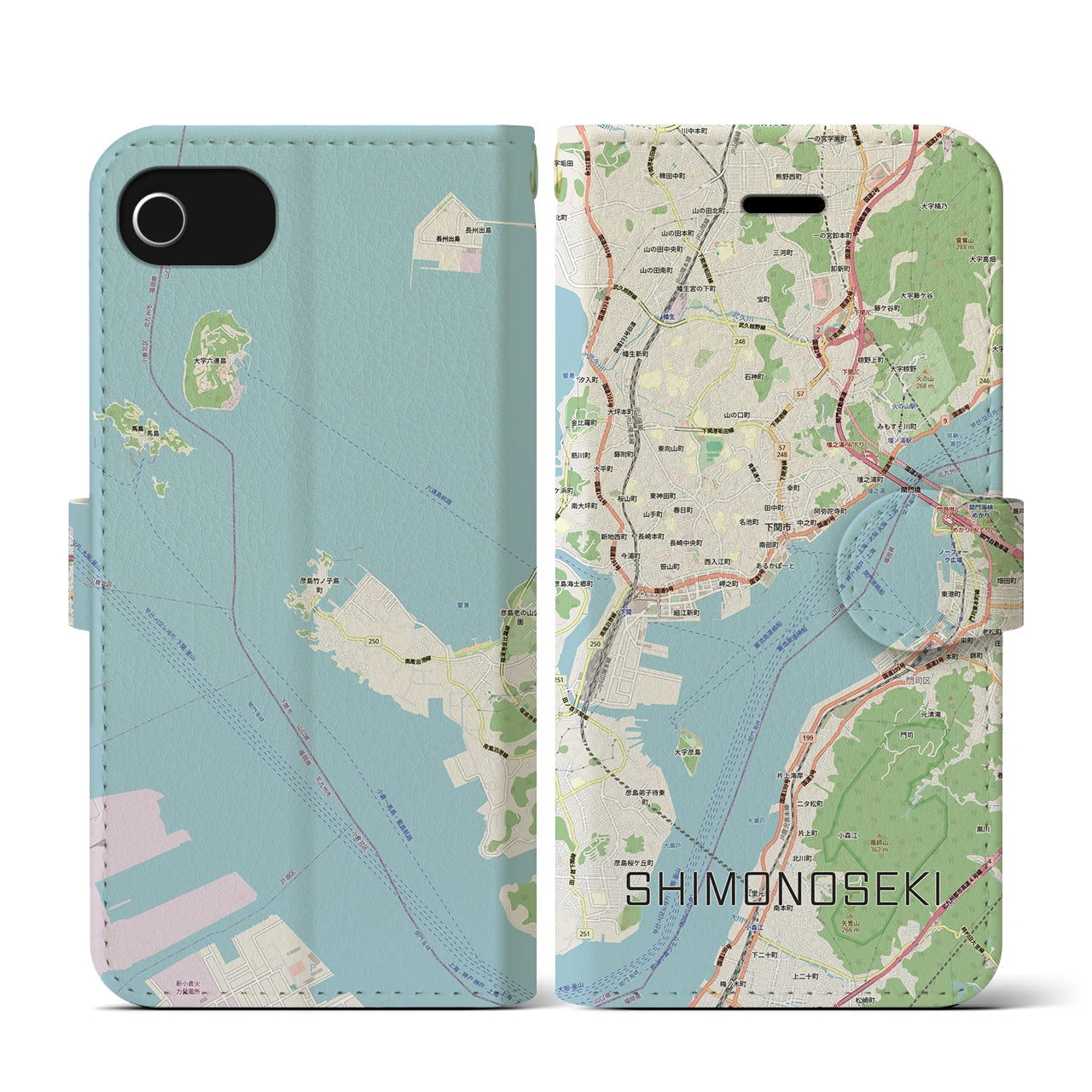 【下関2（山口県）】地図柄iPhoneケース（手帳タイプ）