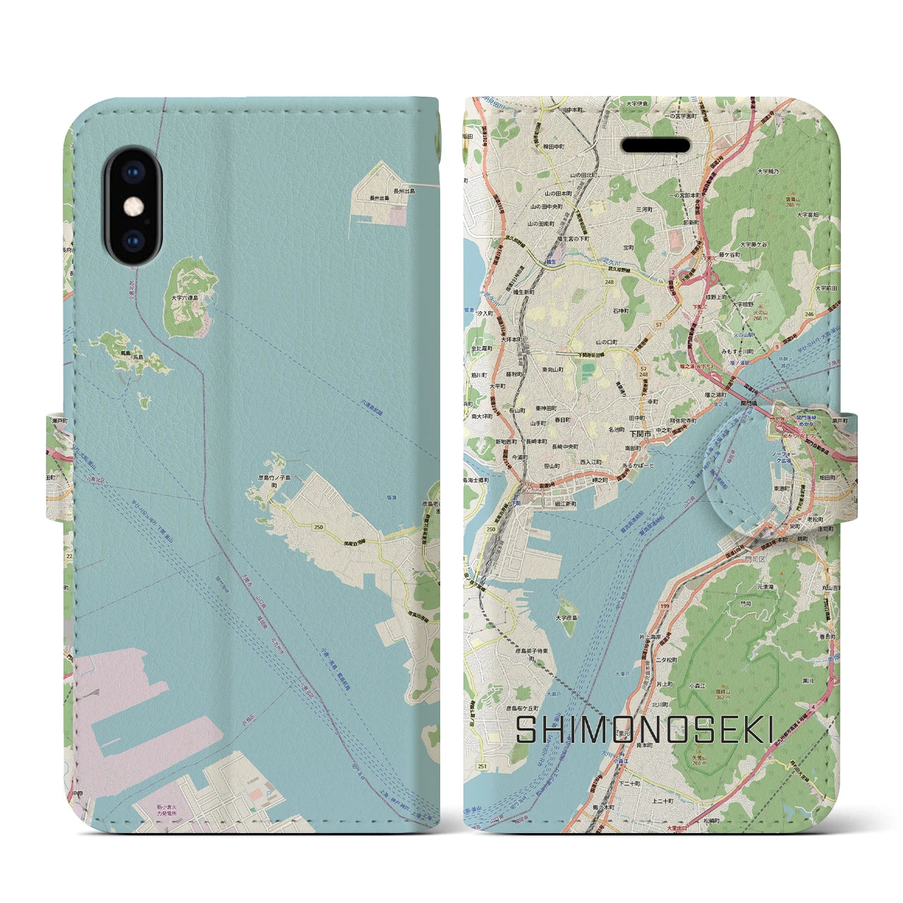 【下関2（山口県）】地図柄iPhoneケース（手帳タイプ）
