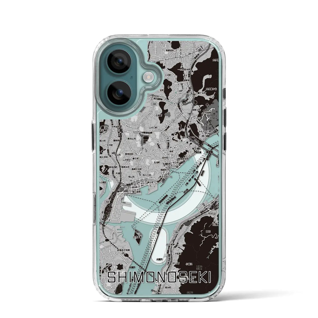 【下関2(山口県)】地図柄iPhoneケース(MagSafeタイプ)モノトーン・iPhone 16 Pro 用