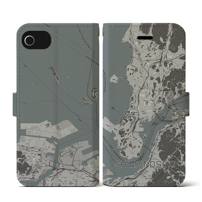 【下関（山口県）】地図柄iPhoneケース（手帳タイプ）モノトーン・iPhone SE（第3 / 第2世代） / 8 / 7 / 6s / 6 用