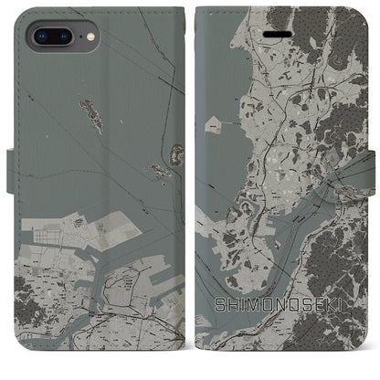 【下関（山口県）】地図柄iPhoneケース（手帳タイプ）モノトーン・iPhone 8Plus /7Plus / 6sPlus / 6Plus 用