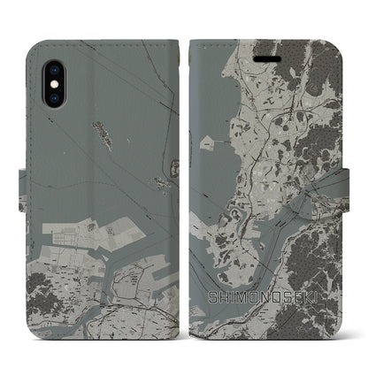 【下関（山口県）】地図柄iPhoneケース（手帳タイプ）モノトーン・iPhone XS / X 用