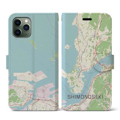 【下関（山口県）】地図柄iPhoneケース（手帳タイプ）ナチュラル・iPhone 11 Pro 用