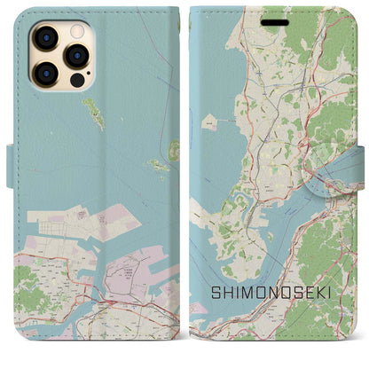 【下関（山口県）】地図柄iPhoneケース（手帳タイプ）ナチュラル・iPhone 12 Pro Max 用