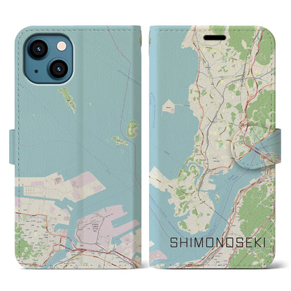 【下関（山口県）】地図柄iPhoneケース（手帳タイプ）ナチュラル・iPhone 13 用