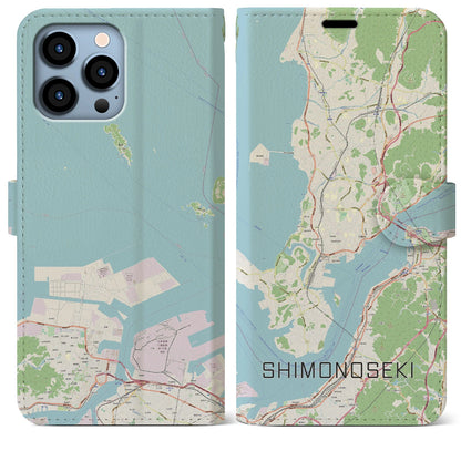 【下関（山口県）】地図柄iPhoneケース（手帳タイプ）ナチュラル・iPhone 13 Pro Max 用