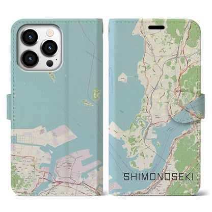 【下関（山口県）】地図柄iPhoneケース（手帳タイプ）ナチュラル・iPhone 13 Pro 用