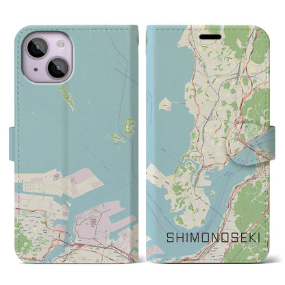 【下関（山口県）】地図柄iPhoneケース（手帳タイプ）ナチュラル・iPhone 14 用
