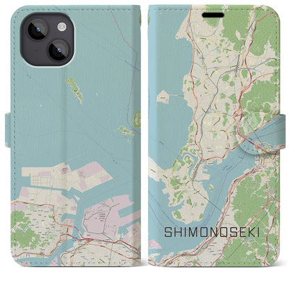 【下関（山口県）】地図柄iPhoneケース（手帳タイプ）ナチュラル・iPhone 14 Plus 用