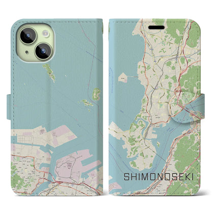 【下関（山口県）】地図柄iPhoneケース（手帳タイプ）ナチュラル・iPhone 15 用