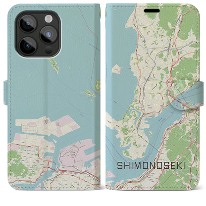 【下関（山口県）】地図柄iPhoneケース（手帳タイプ）ナチュラル・iPhone 15 Pro Max 用