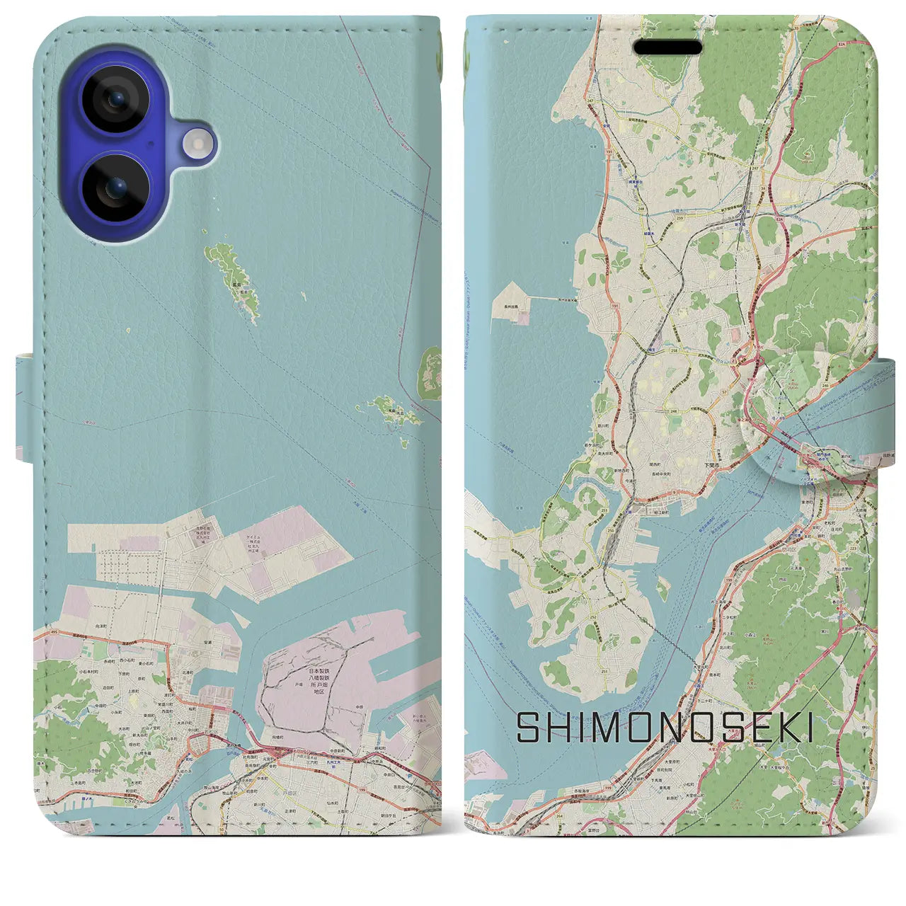 【下関（山口県）】地図柄iPhoneケース（手帳タイプ）ナチュラル・iPhone 16 Pro Max 用