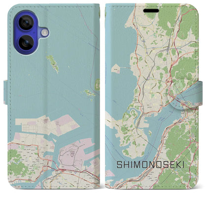 【下関（山口県）】地図柄iPhoneケース（手帳タイプ）ナチュラル・iPhone 16 Pro Max 用