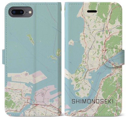 【下関（山口県）】地図柄iPhoneケース（手帳タイプ）ナチュラル・iPhone 8Plus /7Plus / 6sPlus / 6Plus 用