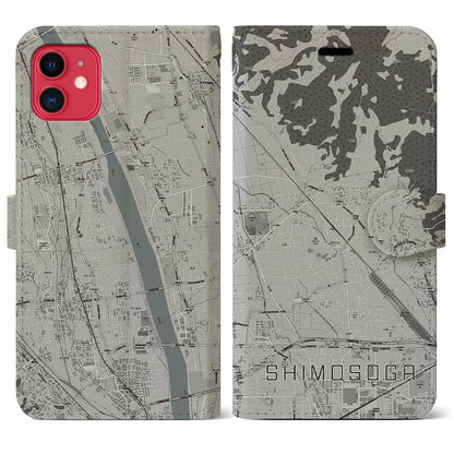 【下曽我（神奈川県）】地図柄iPhoneケース（手帳タイプ）モノトーン・iPhone 11 用