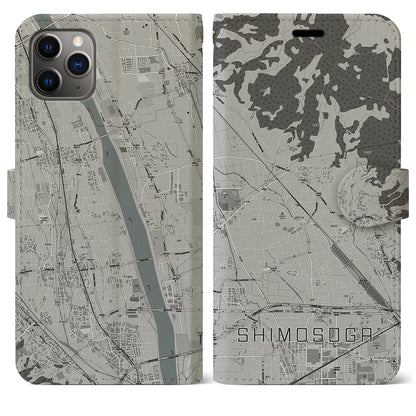【下曽我（神奈川県）】地図柄iPhoneケース（手帳タイプ）モノトーン・iPhone 11 Pro Max 用