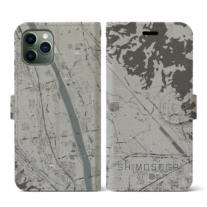 【下曽我（神奈川県）】地図柄iPhoneケース（手帳タイプ）モノトーン・iPhone 11 Pro 用