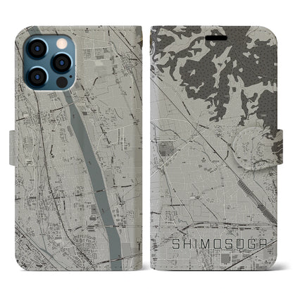 【下曽我（神奈川県）】地図柄iPhoneケース（手帳タイプ）モノトーン・iPhone 12 / 12 Pro 用