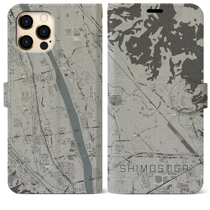 【下曽我（神奈川県）】地図柄iPhoneケース（手帳タイプ）モノトーン・iPhone 12 Pro Max 用