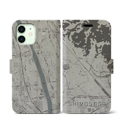 【下曽我（神奈川県）】地図柄iPhoneケース（手帳タイプ）モノトーン・iPhone 12 mini 用