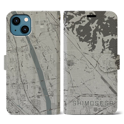 【下曽我（神奈川県）】地図柄iPhoneケース（手帳タイプ）モノトーン・iPhone 13 用