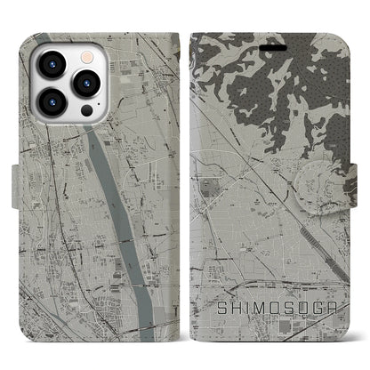 【下曽我（神奈川県）】地図柄iPhoneケース（手帳タイプ）モノトーン・iPhone 13 Pro 用