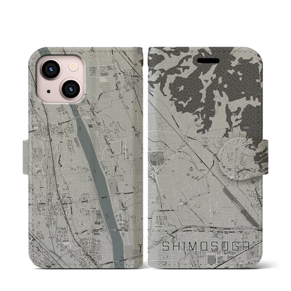 【下曽我（神奈川県）】地図柄iPhoneケース（手帳タイプ）モノトーン・iPhone 13 mini 用