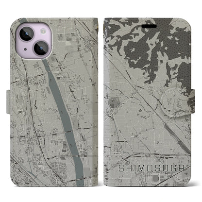 【下曽我（神奈川県）】地図柄iPhoneケース（手帳タイプ）モノトーン・iPhone 14 用