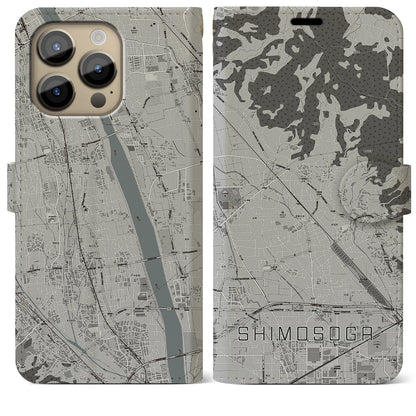 【下曽我（神奈川県）】地図柄iPhoneケース（手帳タイプ）モノトーン・iPhone 14 Pro Max 用