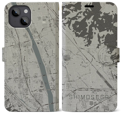 【下曽我（神奈川県）】地図柄iPhoneケース（手帳タイプ）モノトーン・iPhone 14 Plus 用