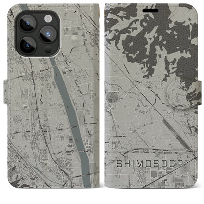 【下曽我（神奈川県）】地図柄iPhoneケース（手帳タイプ）モノトーン・iPhone 15 Pro Max 用