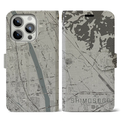 【下曽我（神奈川県）】地図柄iPhoneケース（手帳タイプ）モノトーン・iPhone 15 Pro 用