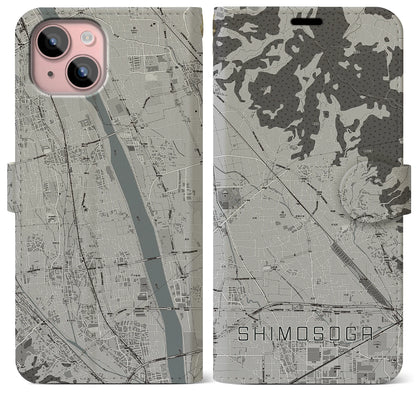 【下曽我（神奈川県）】地図柄iPhoneケース（手帳タイプ）モノトーン・iPhone 15 Plus 用