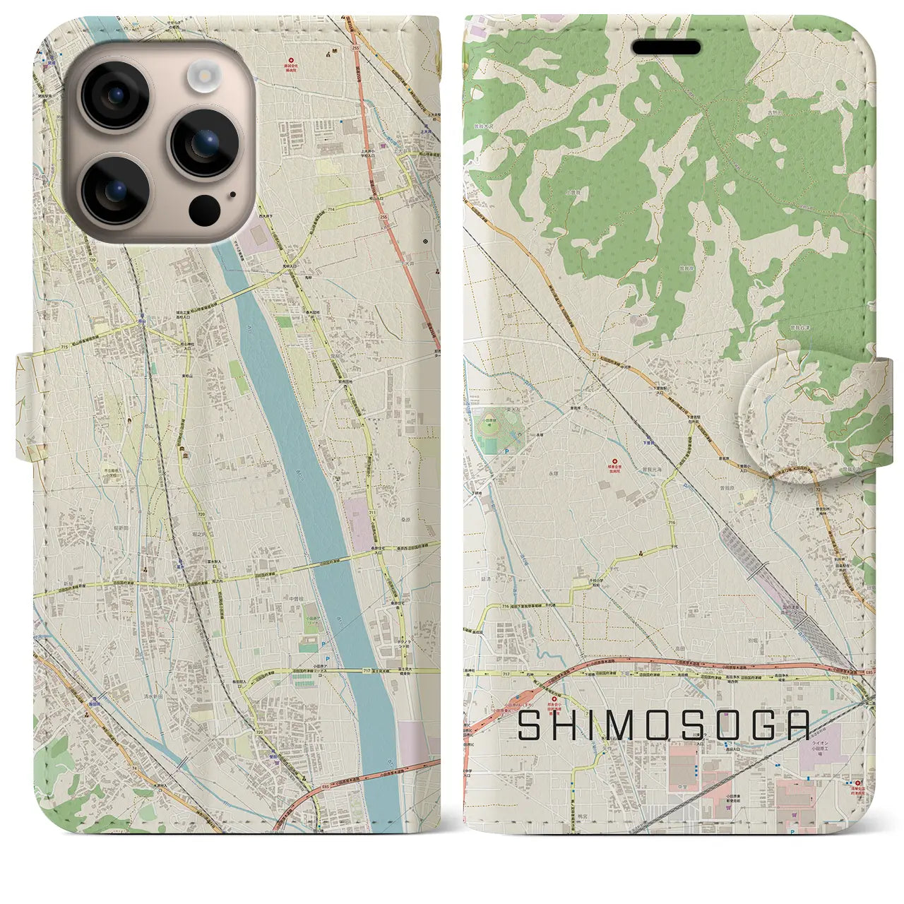 【下曽我（神奈川県）】地図柄iPhoneケース（手帳タイプ）ナチュラル・iPhone 16 Plus 用