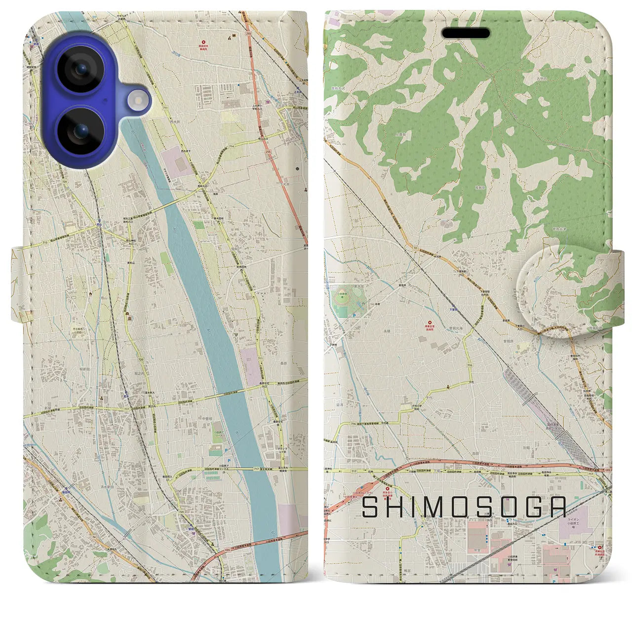 【下曽我（神奈川県）】地図柄iPhoneケース（手帳タイプ）ナチュラル・iPhone 16 Pro Max 用