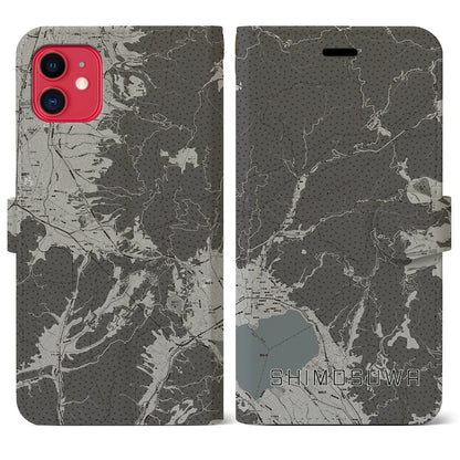 【下諏訪（長野県）】地図柄iPhoneケース（手帳タイプ）モノトーン・iPhone 11 用
