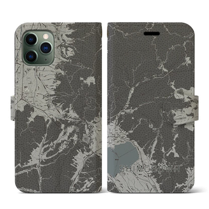 【下諏訪（長野県）】地図柄iPhoneケース（手帳タイプ）モノトーン・iPhone 11 Pro 用