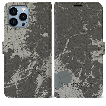 【下諏訪（長野県）】地図柄iPhoneケース（手帳タイプ）モノトーン・iPhone 13 Pro Max 用