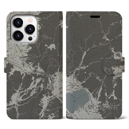 【下諏訪（長野県）】地図柄iPhoneケース（手帳タイプ）モノトーン・iPhone 13 Pro 用