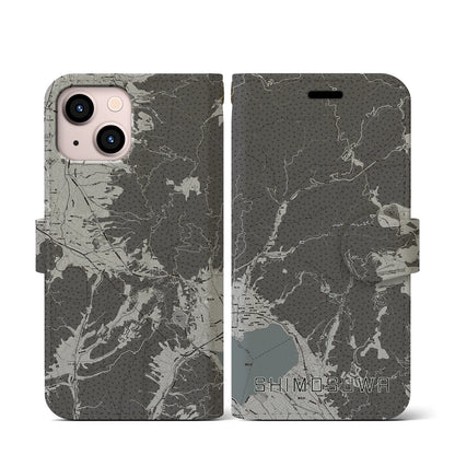【下諏訪（長野県）】地図柄iPhoneケース（手帳タイプ）モノトーン・iPhone 13 mini 用