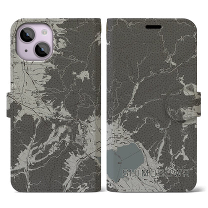 【下諏訪（長野県）】地図柄iPhoneケース（手帳タイプ）モノトーン・iPhone 14 用