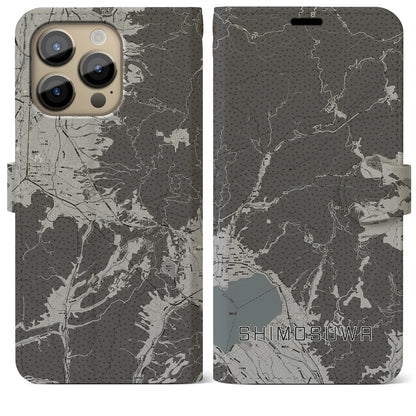 【下諏訪（長野県）】地図柄iPhoneケース（手帳タイプ）モノトーン・iPhone 14 Pro Max 用