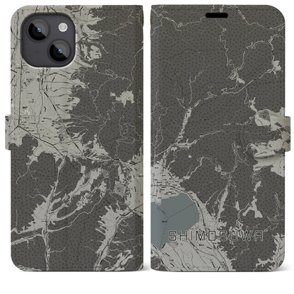 【下諏訪（長野県）】地図柄iPhoneケース（手帳タイプ）モノトーン・iPhone 14 Plus 用