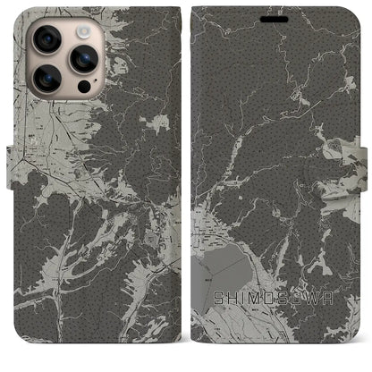 【下諏訪（長野県）】地図柄iPhoneケース（手帳タイプ）モノトーン・iPhone 16 Plus 用