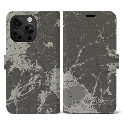 【下諏訪（長野県）】地図柄iPhoneケース（手帳タイプ）モノトーン・iPhone 16 用