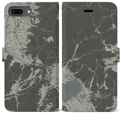 【下諏訪（長野県）】地図柄iPhoneケース（手帳タイプ）モノトーン・iPhone 8Plus /7Plus / 6sPlus / 6Plus 用